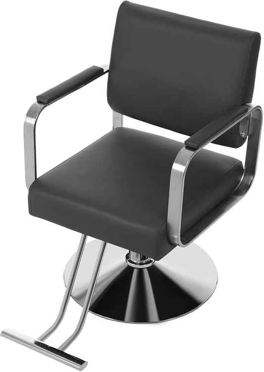 Stylist Salon Chair 360° Rotatable Barber Chair Hydraulic Pump Styling Vanity Chair Spa Beauty Equipment for Hair Stylists, Tattoo Artists, Max Load 440 LBS (Black and Silver)
