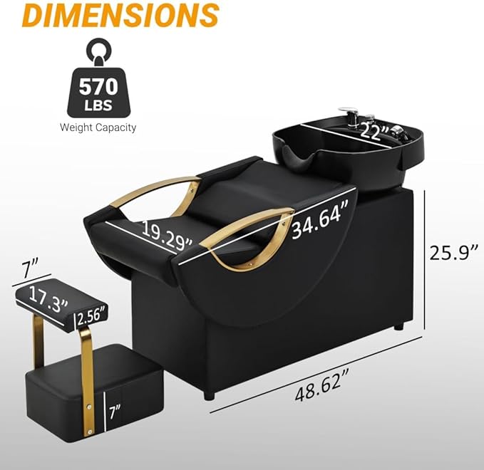 Shampoo Bowl and Chair Set for Salon,Seogwisam Backwash Barber Chair,ABS Plastic Shampoo Bowl Sink Unit w/Independent Footrest for Beauty Spa Barbershop