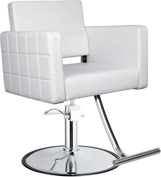 Evora Wide Salon Styling Chair in Alpine White, Round Chrome 360° Swivel Hydraulic | Minerva Beauty