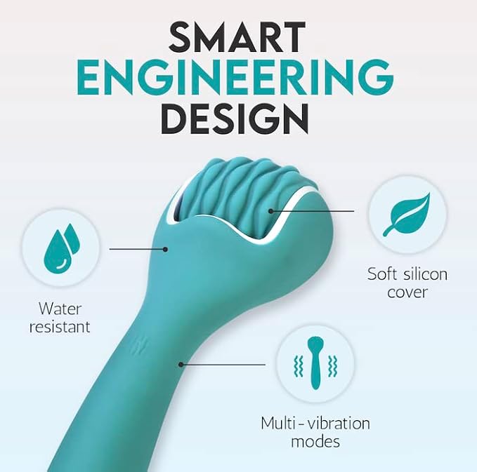 Silicone Ice Head Massage Roller for Head, Neck, Jaw, Ear, and Sinus Relief-Rechargeable Handheld Massage Roller with Comfortable Grip (Teal)