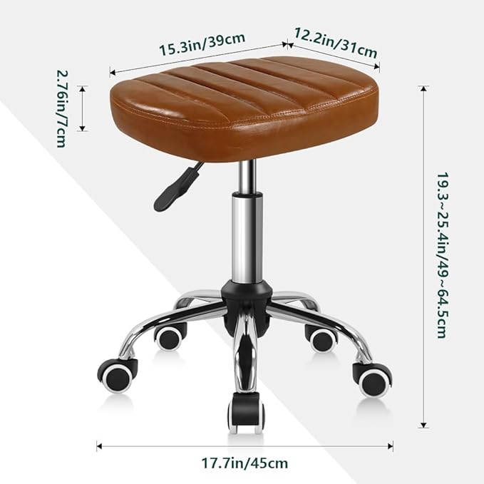 Minimalist Square Swivel Stool with Wheel for Work SPA Shop Massage Height-Adjustable and Cost-Effective Rolling Stool Chair (Brown)