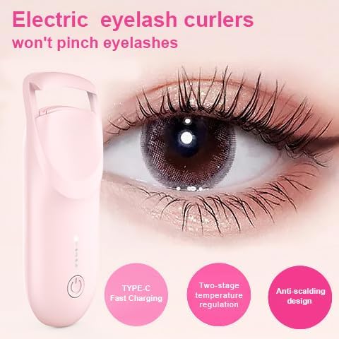 Heated Eyelash Curler - 6S Fast Safe Heating 24hrs Long Lasting Lash Lift to Style Natural EyelashesElectric Eyelash Curler with Heat Sensitive Silicone Pad, Type-C Rechargeable Mini Lash Curler