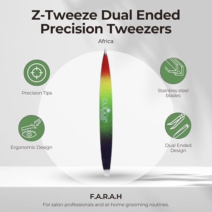 F.A.R.A.H Z-Tweeze Professional Stainless Steel Dual Ended Precision Tweezers Slanted and Pointed Tips (Africa)