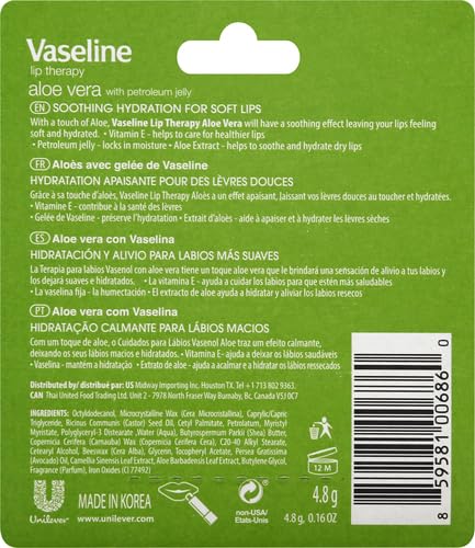 Vaseline Aloe Fresh Lip Therapy Stick- .16 oz (Pack of 2)