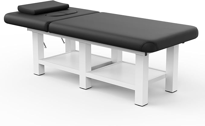Stationary Massage Table, 75”L 31.5''W Heavy Duty Esthetician Bed, 800LBS Metal Frame PU Leather Physical Therapy Table Spa Lash Bed Professional Equipment (Black)