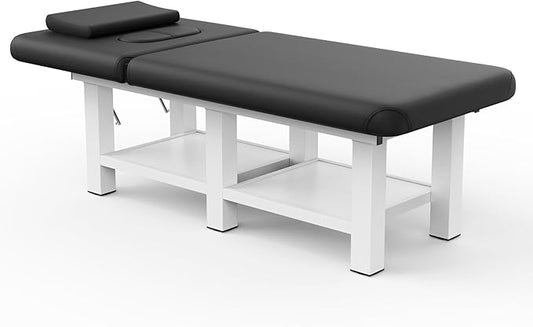 Stationary Massage Table, 75”L 31.5''W Heavy Duty Esthetician Bed, 800LBS Metal Frame PU Leather Physical Therapy Table Spa Lash Bed Professional Equipment (Black)