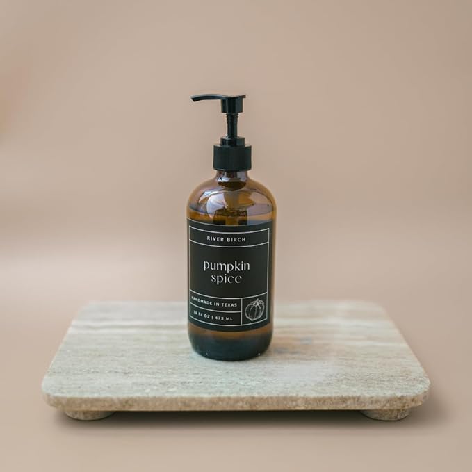 River Birch Pumpkin Spice Scented Natural Hand Soap -Handmade Soap -Moisturizing Hand Wash with Amber Glass Dispenser - Luxury Scented Hydrating Hand Soap - Vegan and Non-Toxic -16 Fl Oz
