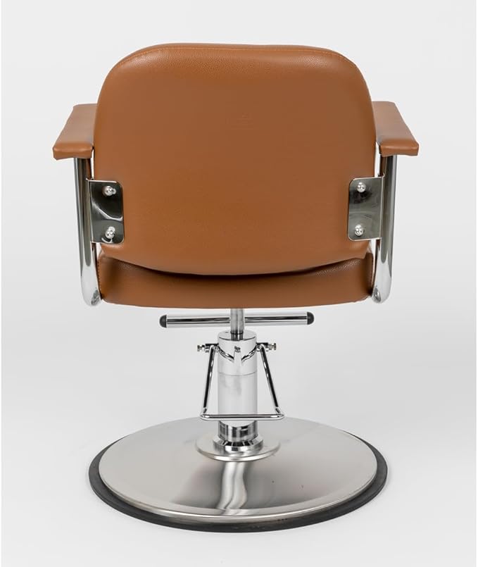 Zaria Wide Salon Styling Chair in Sienna Brown, Round Chrome 360° Swivel Hydraulic | Minerva Beauty