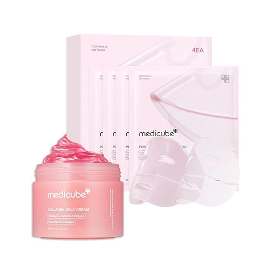 medicube Pink Glass Glow Duo for Uneven skin: Collagen Jelly Cream 110ml and Salmon DNA PDRN pink collagen jelly gel mask (4ea) | Holiday Stocking Stuffers