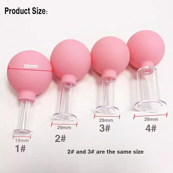 Luzly Face Cupping Set - Anti-Aging Facial Tools, Gua Sha, Wrinkles Massage, Vacuum Suction Therapy for Face, Leg, Arm, Back, Shoulder, Muscle and Joint Pain - Pink