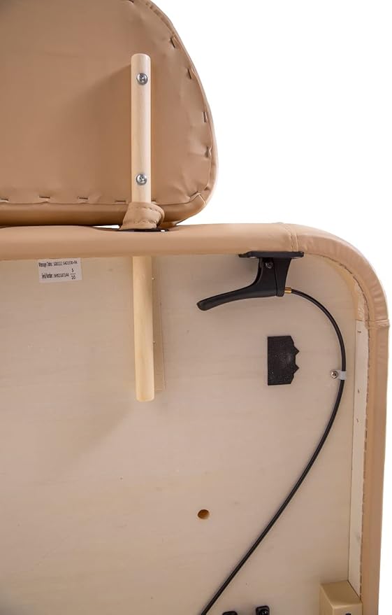 Professional Massage Table - Heavy Duty Stationary Spa Bed with Adjustable Headrest and Pneumatic Lift System - Includes Headrest and Arm Rests - Beige