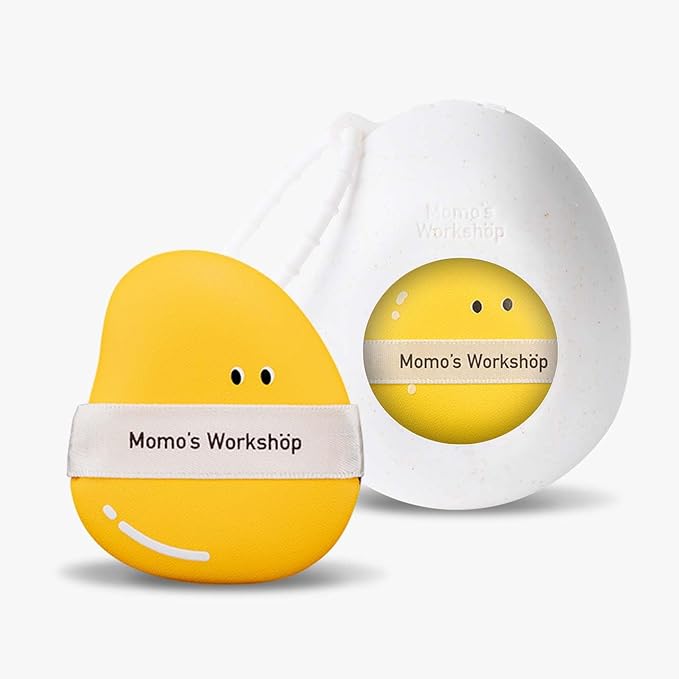 Momo's Workshop Mango Makeup Sponge Set- 2 Cosmetic Foundation Sponges, Dual-Textured for Wet/Dry Use, Pointed Tip for Detail Work, Includes Large & Medium Sizes & Storage Case