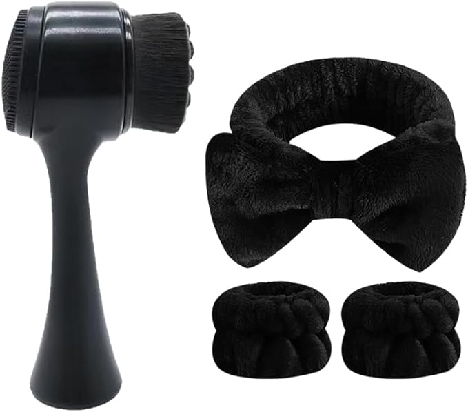 Facial Cleansing Brush 2 in 1Double-Sided Facial Cleaning Brush with Soft Bristles for Deep Pore Exfoliation, Wash Makeup, Massaging (4PCS Black&Black)