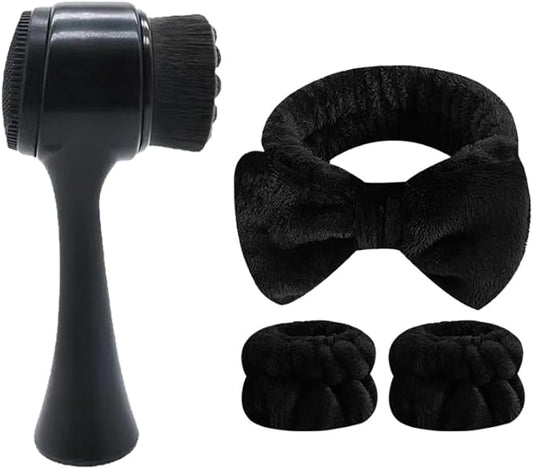 Facial Cleansing Brush 2 in 1Double-Sided Facial Cleaning Brush with Soft Bristles for Deep Pore Exfoliation, Wash Makeup, Massaging (4PCS Black&Black)