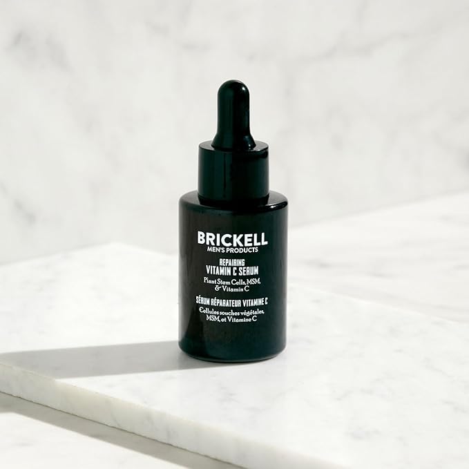 Brickell Men's Anti Aging Vitamin C Serum For Face, Repairing Night Facial Serum for Men, Natural and Organic Hyaluronic Acid Serum For Face to Diminish Wrinkles and Reduce Redness, 1 Ounce, Unscented