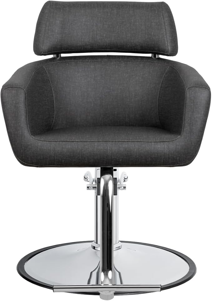 Azure Wide Salon Styling Chair in Slate Gray, Round Chrome 360° Swivel Hydraulic | Minerva Beauty