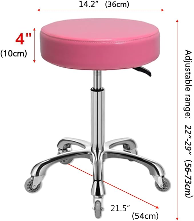 Rolling Stool with Wheels, Heavy Duty 400 lbs Stool for Shop Guitar Lab Tattoo Workbench Medical, Adjustable Swivel Chair (Pink)