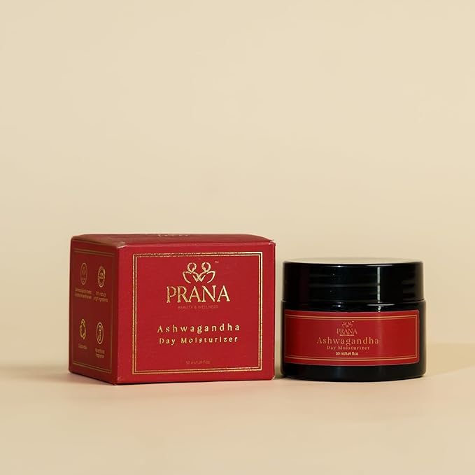 PRANA Ashwagandha Day Face Moisturizer - Natural Face Lotion with Ayurvedic Ingredients like Licorice, Almond Oil, Gotu Kola - Skin Repair & Hydration, Vegan, Fragrance & Cruelty-Free Lotion (50ml)