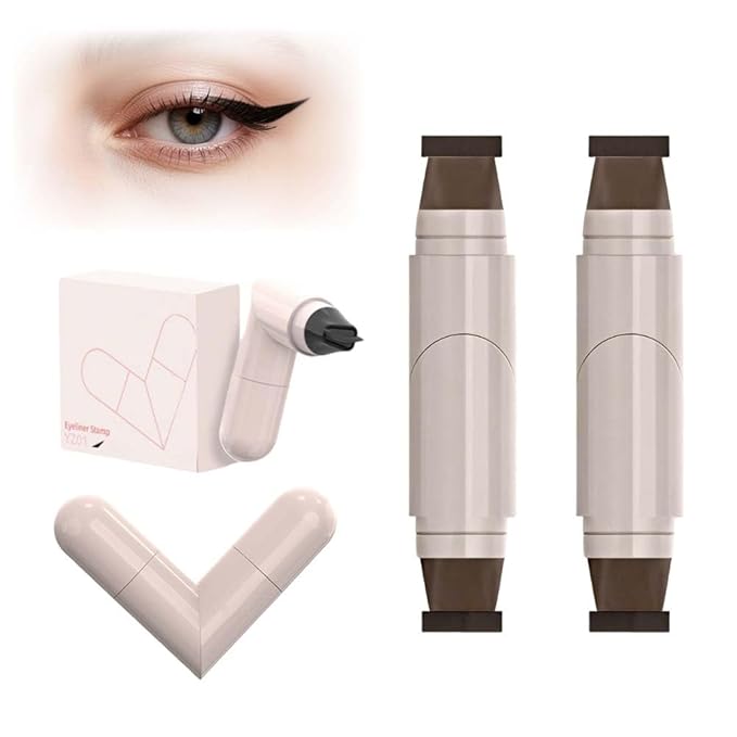 Gel Eyeliner Pencil Set, 2026 New Foldable Eyeliner Stamp for Perfect Wings, Waterproof Eyeliners Tool, Smudge Proof Eyeliners Pen for Beginners (2pcs Brown)