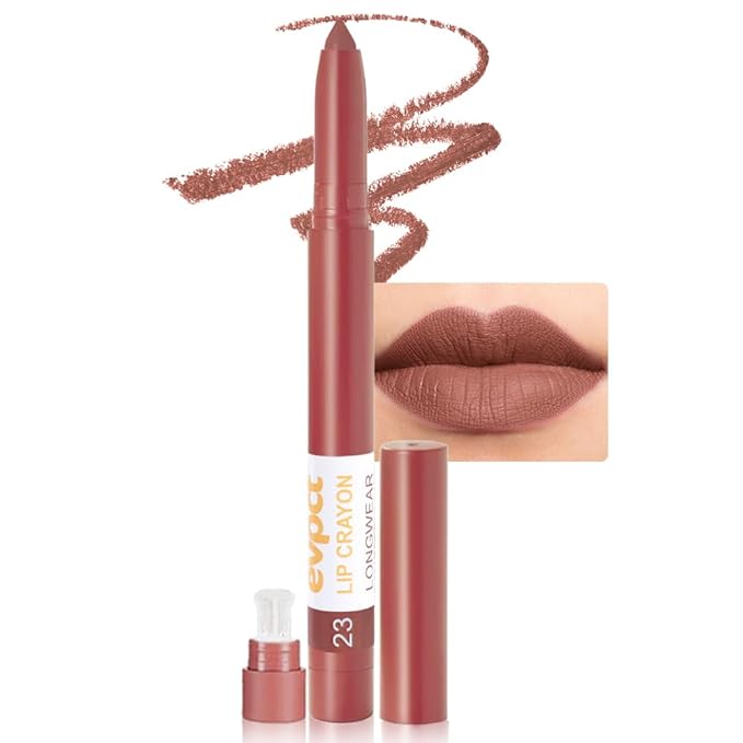 evpct Nude Fury Lip Liner Crayon Pencils Set for Women, Brown Matte Lip Stick Crayon Long Lasting, Lips Pencil Liner and Lipstick set, Lipliner Pencil, 24 Hour Long Wearing Lipstick Built-in Sharpener