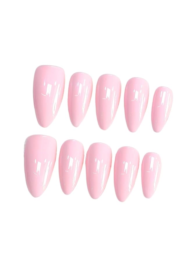 Light Pink Press On Nails - Handmade Medium Almond Gel Acrylic 10pcs Reusable (Summer Dream, Size S)