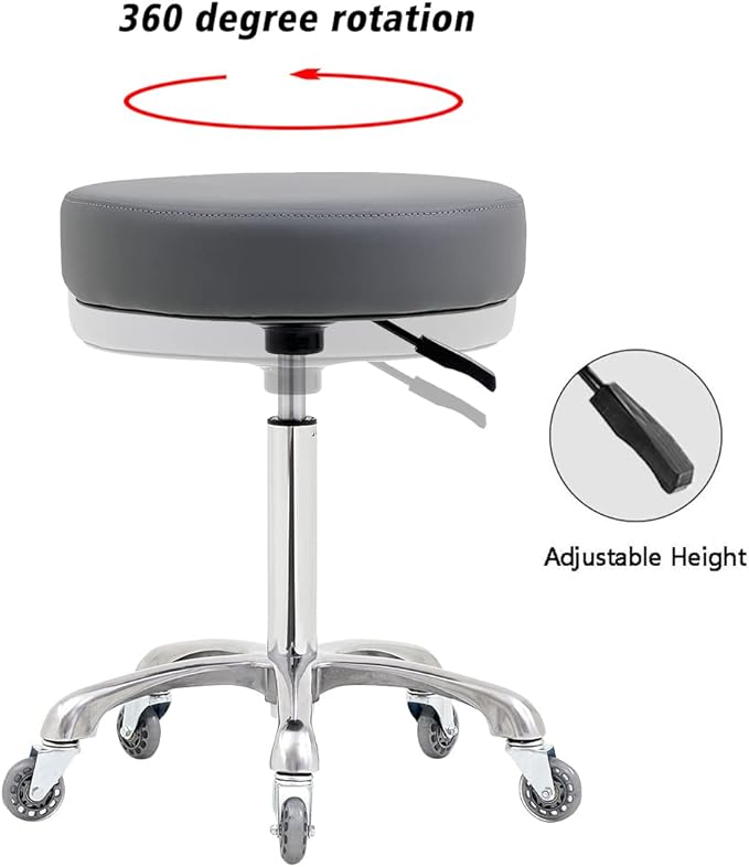 Rolling Stool with Wheels, Heavy Duty 400 lbs Stool for Shop Guitar Lab Tattoo Workbench Medical, Adjustable Swivel Chair (Grey)