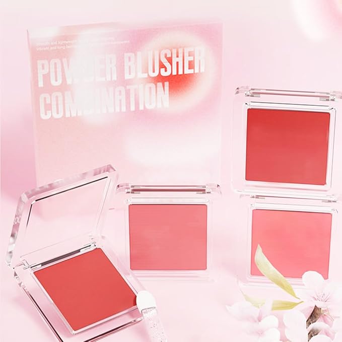 Blush for Cheeks Professional Makeup Palette, Comes with 4 Separate Powder Palette,Blendable and Fade-Resistant for Eyes,Lips & Cheeks Long-Wear Matte Finish,Color-Coral Nude Pink Red Comes with Brush