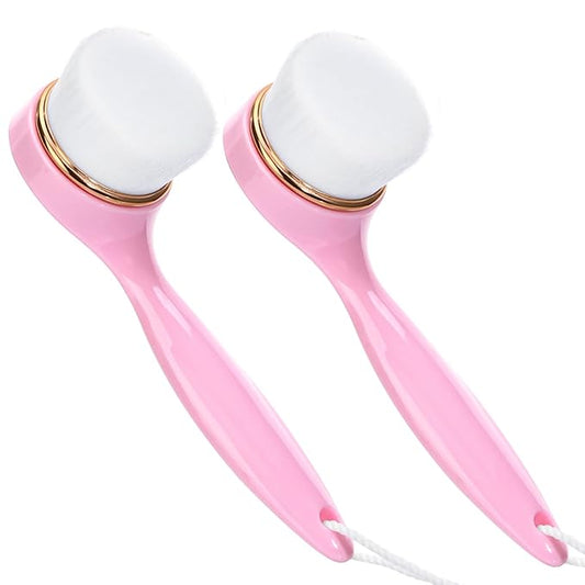 2 Pack Soft Bristle Facial Cleansing Brush for Deep Pore Cleaning, Face Exfoliating Scrub Brush for Face Cleansing Skincare Massaging,Pink