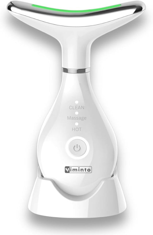 VIMINTO 3-in-1 Face Massager – Facial Massager Tool with Soothing Heat, Vibration, and Smart Touch – Red, Blue & Green Light Modes for Relaxation and Radiance – Compact & Portable - White