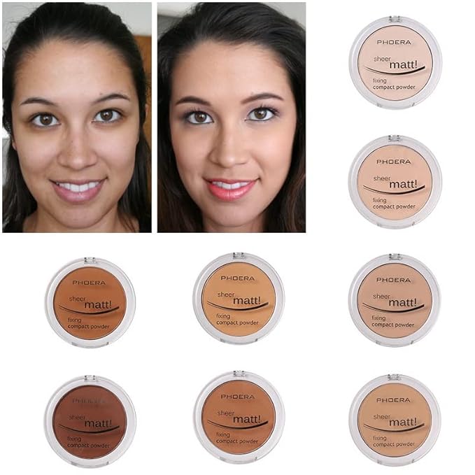 2 Pack PHOERA Matte Face Powder, Control Oil Brighten Skin Color Full Coverage Flawless Face Setting Loose Powder。208 - Espresso