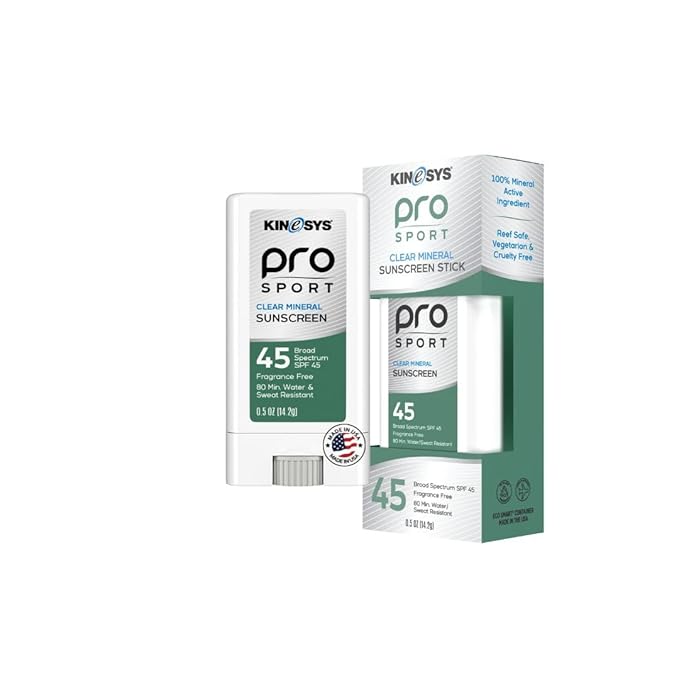 KINeSYS Pro Sport Clear Mineral Sunscreen Stick SPF 45 | SPF Stick Sunblock for Adults & Kids | Broad Spectrum Sun Protection | Water Resistant Travel Size Sunscreen for Face, Body & Vacation | 0.5 Oz