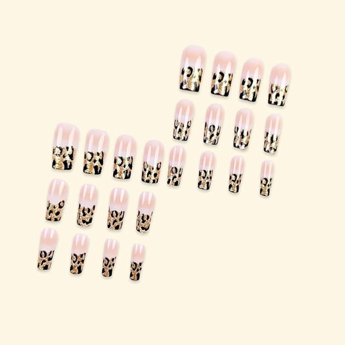 Press on Nails Long Square Fake Nails Hot Girl Nails Press Ons with Design Glue on Nails for Women and Girls 24pcs