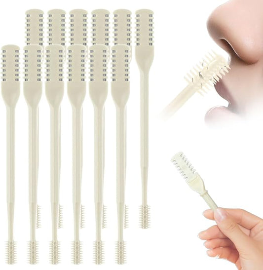 Nasal Hair Cutter, 2025 Upgraded Double Sided Noses Hairs Knife, 360° Rotating Portable Manual Nose Hair Trimmer, Noses Hairs Remover for Women Men Travel Essentials (Beige, 12 Pcs)