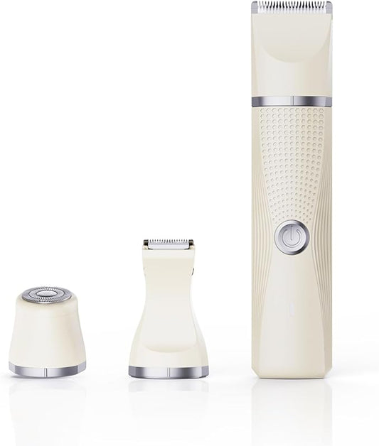 3-in-1 Electric Razor for Women - Waterproof Bikini Trimmer,Rechargeable Electric Shaver for Lady,Pubic Hair Trimmer Women,Personal Trimmer Groomer for Body Hair (Cream, LY-2)