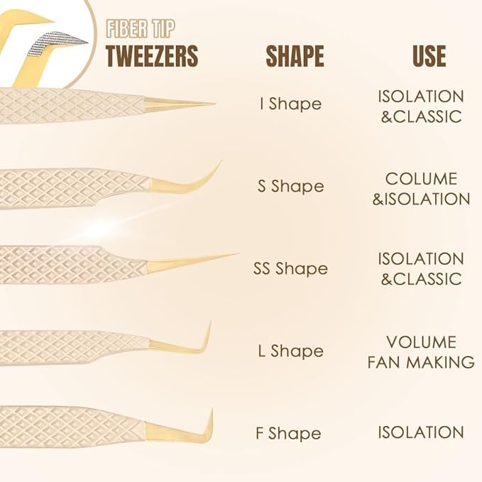 Beige Fiber Tip Lash Tweezers for Eyelash Extensions – I Shape for Isolation & Classic Lashes, Professional Precision Tool for Lash Technicians