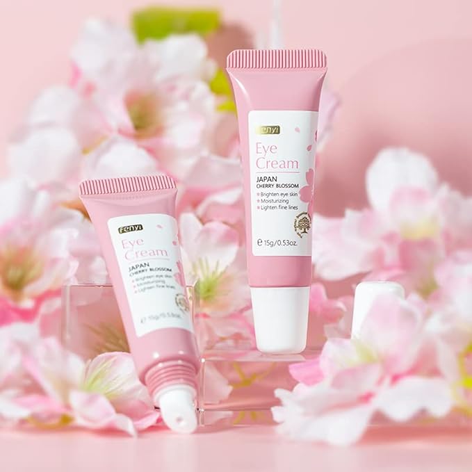 AKARY Cherry Blossom Eye Cream with Hyaluronic Acid, Lightweight Skincare Eye Cream for Dark Circles and Puffiness, Hydrating Under Eye Cream for All Skin Types, Cruelty-Free & Fragrance-Free