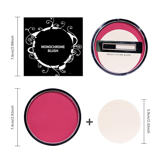 Natural Single Matte for Face Cheeks Blush with Makeup Powder Puff,Bright Red Monochrome Blusher Cream Powder Makeup Palette Blush Long-lasting Color Blendable Foundation for Women Every Day 08