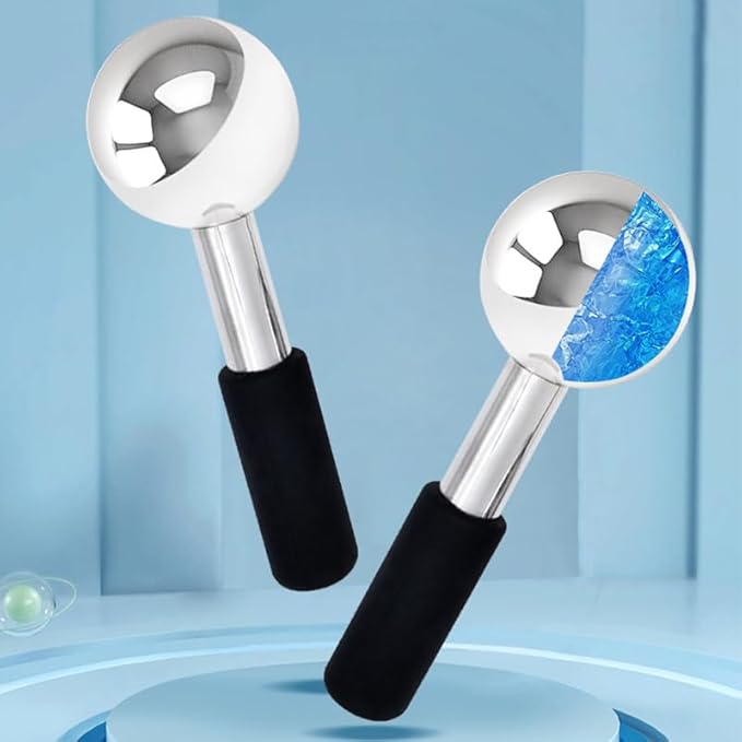 Betyura Ice Globes for Face & Eyes – Unbreakable Stainless Steel Cooling Cryo Sticks, Hot & Cold Facial Roller for Puffiness, Dark Circles & Daily Skincare（Black）