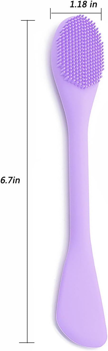 Pore Scrubber, Double-End Silicone Face Mask Brush Silicone Face Scrubber, 2Pcs Soft Mask Applicator Tool for Facial Mud,Facial Cleansing Brushes for Makeup Skincare Removal, Grey and Purple