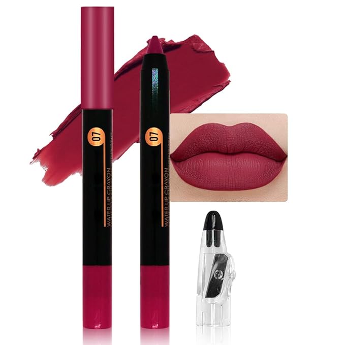 Purple Red Crayon Matte Lipstick Lip Liner Pencil, Moisture Smooth Lipstick Pencil, With pencil sharpener Sharpenable Lip Pencil, Ultimate Lip Crayon for Women Smudgeproof Waterproof 07#