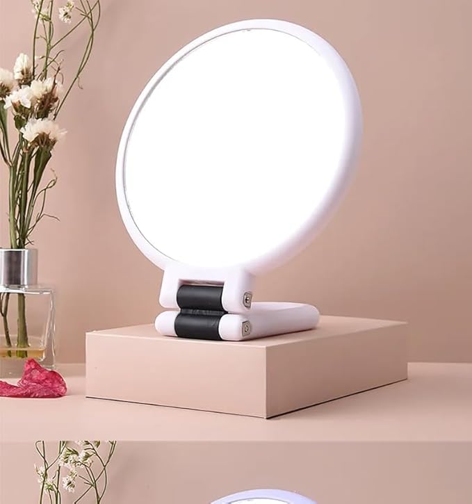 1X 5X Handheld Mirror with Handle for Travel， Magnifying Mirror, Magnification, Rotation Adjustable Handle, Double Sided Folding, Mirror for Women for Eyes Makeup Travel Shaving (White)