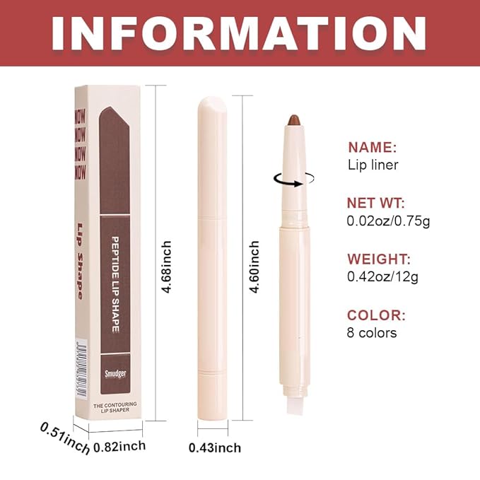 Plump Matte Crayon Lip Liner Pencil, Mocha Lipstick Lip Liners for Women, 24 Hour Long-Lasting Lip Gloss Makeup, With Silicone Smudger for Define Contours & Sculpting Lip, 04