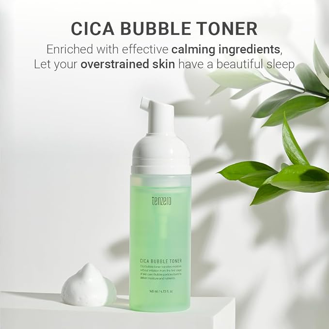 TENZERO CICA Bubble Toner, 4.73 fl oz/140ml, Hydrating & Soothing Centella Toner for Face, Barrier Repair, Korean Bubble Skincare
