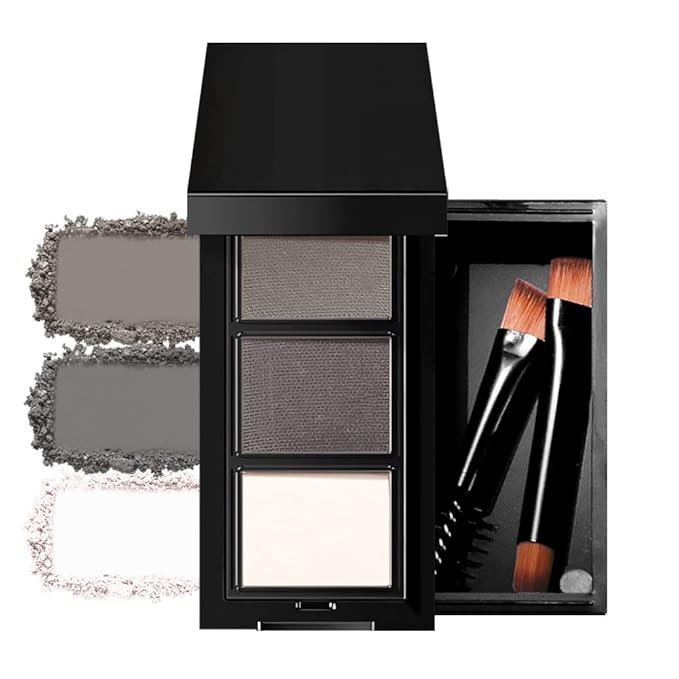 Taupe Grey Eye Brow Powder for Women, Matte Gray Black Eyebrow Powder Kit with Brush, Long-Lasting 3 Colors Beige White Brow Palette, Filler for Full, Defined Natural Brows Shaping