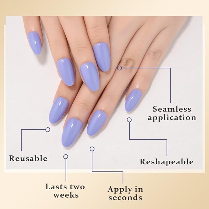 evpct Sea Blue Short Almond Glossy Press on Nails for Women Gift, Glossy Sea Blue Fake Nail with Nail Glue Manicure Kit, Soft Gel Full Cover Reusable Stick on Glue on Acrylic False Nails Perfectly Fit