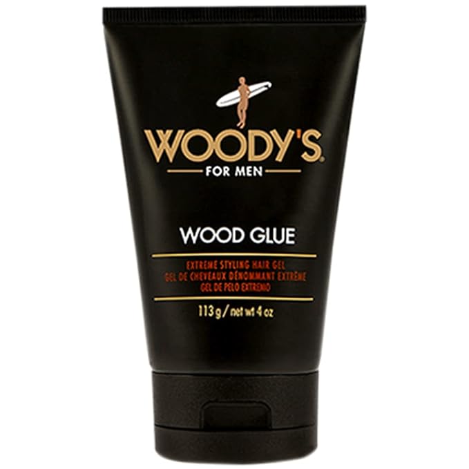 Woody’s Wood Glue Extreme Hold Hair Gel for Men, Long-Lasting Strong Hold, Non-Flaking, High Shine, Styling Gel for All Hair Types 4 oz
