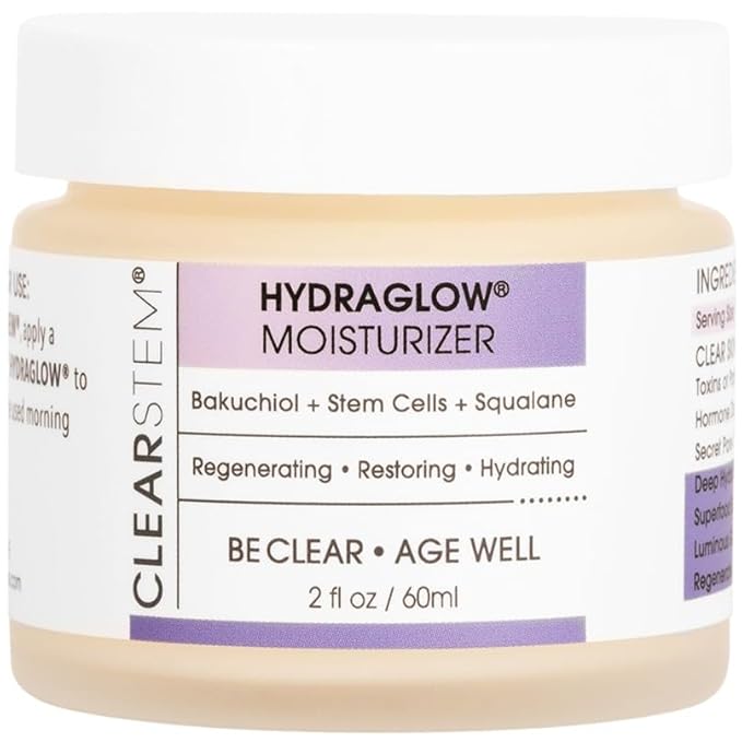 CLEARSTEM - HYDRAGLOW Stem Cell Moisturizer - Bakuchiol + Squalene - Youthful Skin Face Moisturizer - All Skin Types - Facial Skin Care Products - Gluten Free, Cruelty Free - 2 fl oz / 60ml