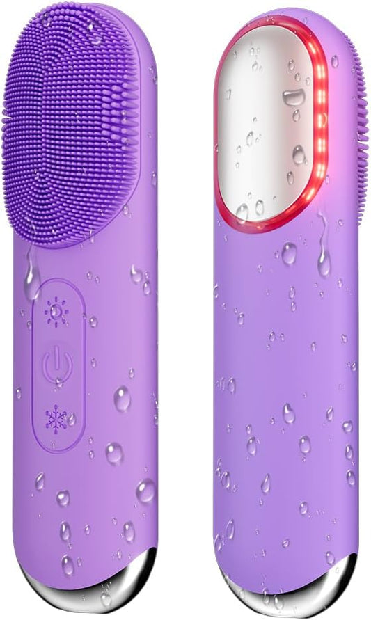 Facial Cleansing Brush, Silicone Face Scrubber, Electric Face Brushes for Cleansing with Vibration, Hot and Cold Modes, Face Scrub Brush for Women & Men Exfoliating and Massaging, Purple