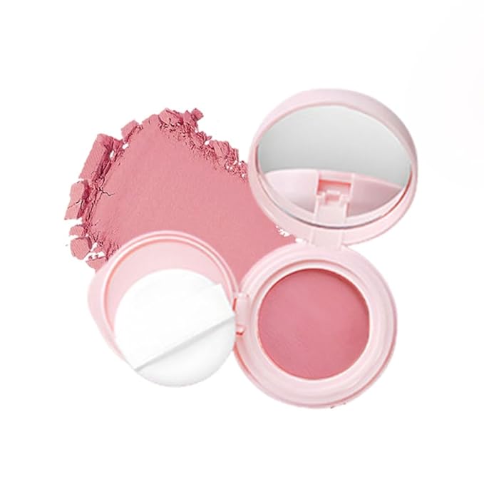 Powder Matte Blush Cheeks Face Makeup for Women With Mirror and Powder Puff Monochrome Blushes Lightweight,Smooth,Blendable,Fade and Transfer-Resistant Baked Blush,Effortless Matte Natural Finish