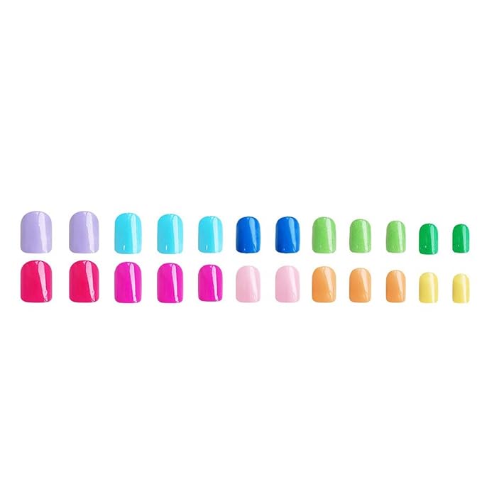 Short Press On Nails Square Fake Nails Colorful With Design Summer False Nails Acrylic Artificial Nails Glossy Glue On Nails Reusable Full Cover Stick On Nails For Women Manicure Decorations 24pcs